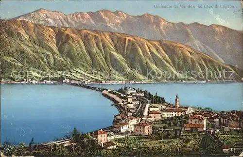 Melide Panorama Lago di Lugano Luganersee Alpen Kat. Melide