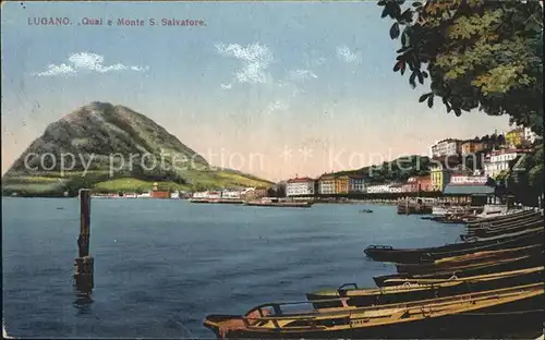 Lugano TI Quai e Monte San Salvatore Lago di Lugano Luganersee Kat. Lugano