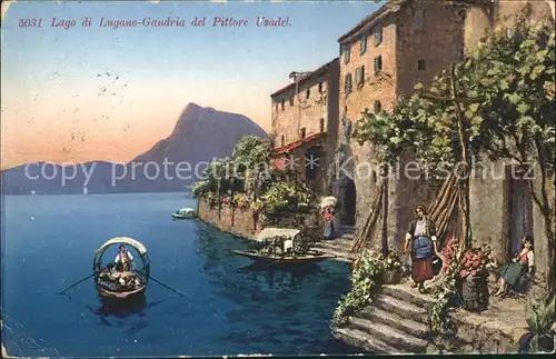 Gandria Lago di Lugano del Pittore Usadel Boot Luganersee Kat. Gandria