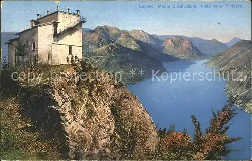 Lugano TI Monte San Salvatore vista verso Porlezza Lago di Lugano Luganersee Kat. Lugano