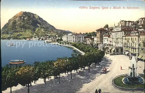 Lugano TI Quai Monte San Salvatore Brunnen Uferpromenade Luganersee Kat. Lugano