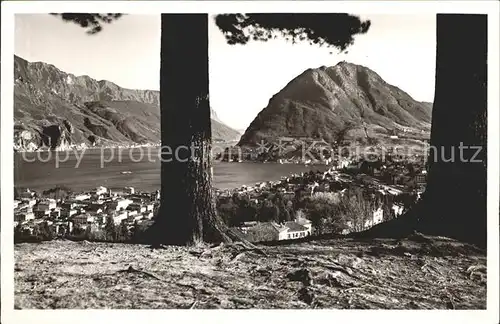 Lugano TI Panorama Lago di Lugano Monte San Salvatore Luganersee Kat. Lugano