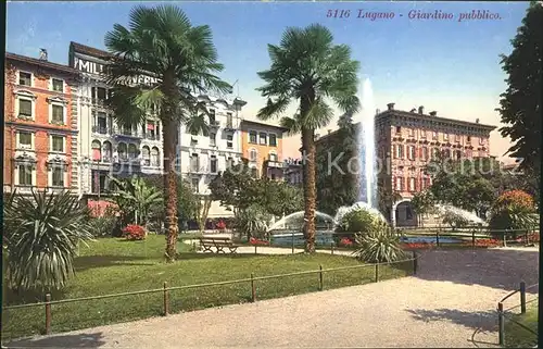 Lugano TI Giardino pubblico Fontana Palme Kat. Lugano