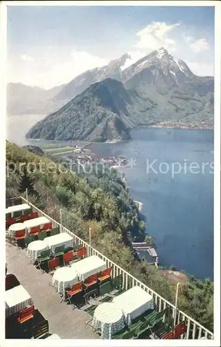 Fuerigen Panorama Blick von der Hotel Terrasse Vierwaldstaettersee Kat. Fuerigen