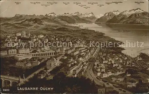 Ouchy Lausanne Lac Leman Alpen Panoramakarte Kat. Lausanne