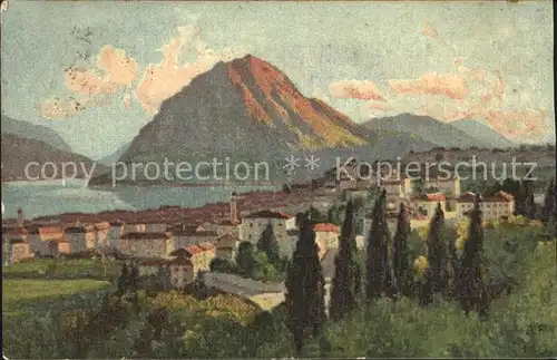 Lugano TI e Monte San Salvatore Kuenstlerkarte Kat. Lugano