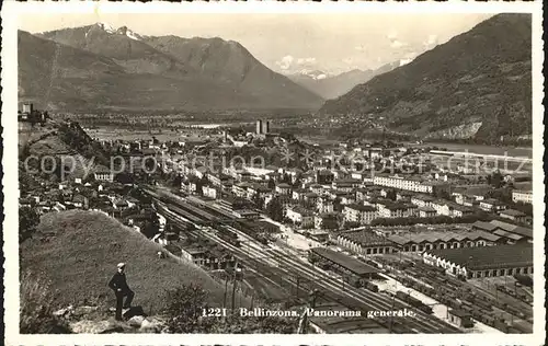 Bellinzona Panorama mit Bahnhof Kat. Bellinzona