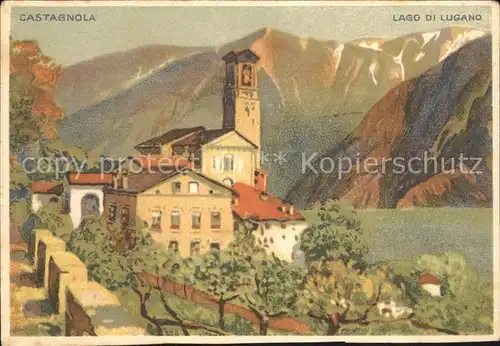 Castagnola Cassarate Kuentlerkarte Kirchenpartie am Lago di Lugano Kat. Castagnola