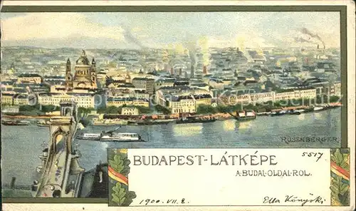 Budapest Latkepe Donau Bruecke Kuenstlerkarte Rosenberger Kat. Budapest