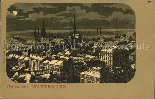 Wiesbaden Stadtbild im Mondschein Kat. Wiesbaden