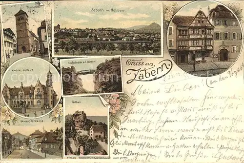 Zabern Saverne Hohbarr Kirche Postamt Bahnhofstrasse Stadthaus Teufelsbruecke Reichspost / Saverne /Arrond. de Saverne