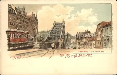 Blasewitz Elbbruecke Schillerplatz Strassenbahn Kuenstlerkarte Kat. Dresden