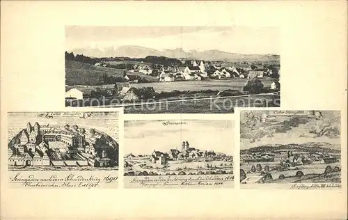 Steingaden Oberbayern Panorama Stadtbild vor und nach dem Schwedenkrieg 17. Jhdt. Kloster Kat. Steingaden