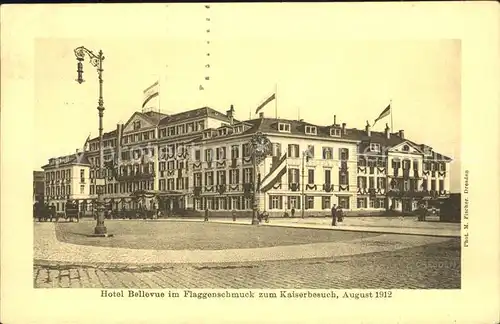 Dresden Hotel Bellevue im Flaggenschmuck zum Kaiserbesuch 1912 Kat. Dresden Elbe