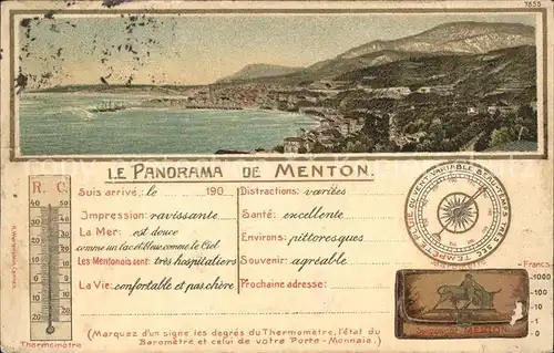 Menton Alpes Maritimes Panorama Thermometre Barometre Kat. Menton