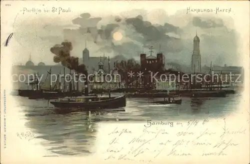 Hamburg Hafen und St. Pauli Kuenstlerkarte Kat. Hamburg