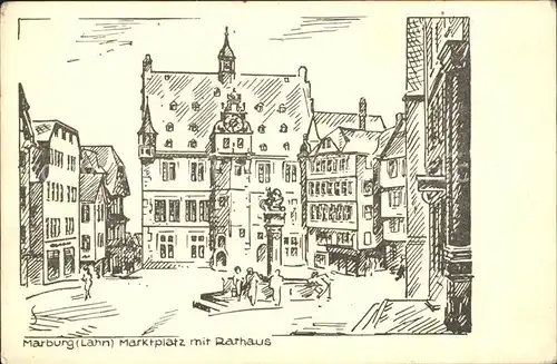 Marburg Lahn Marktplatz Rathaus Kuenstlerkarte Kat. Marburg