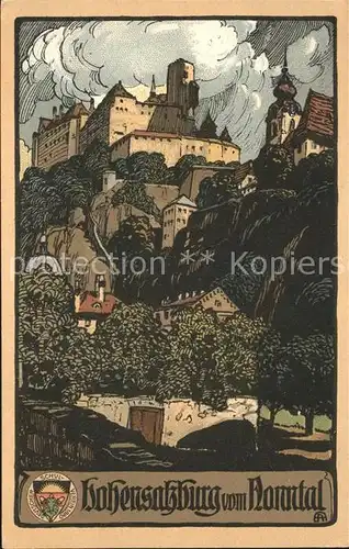 Hohensalzburg Vom Nonntal Kuenstlerkarte Kat. Salzburg