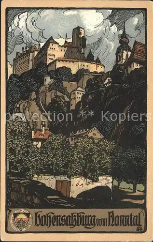 Hohensalzburg vom Nonntal Kuenstlerkarte Kat. Salzburg