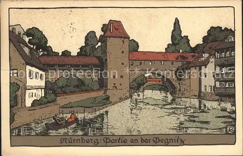 Nuernberg Partie an der Pegnitz Kuenstlerkarte Kat. Nuernberg