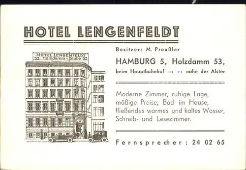 Hamburg Hotel Lengenfeldt Kat. Hamburg