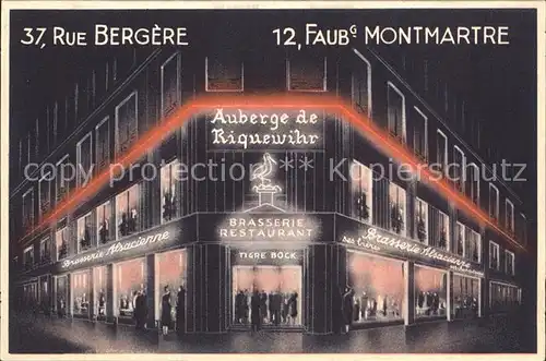Paris Auberge de Riquewihr Restaurant Brasserie Montmartre Kat. Paris