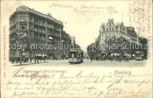 Hamburg Steindamm und Hotel Schadendorf Strassenbahnen Kat. Hamburg