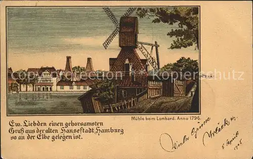 Hamburg Muehle beim Lombard Anno 1796 Kat. Hamburg