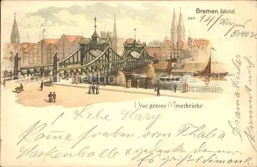 Bremen Neue grosse Weserbruecke Kat. Bremen