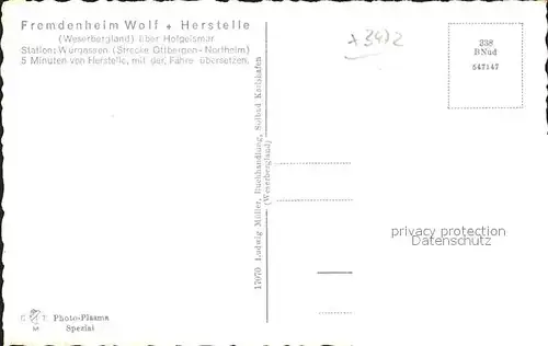 Herstelle Weser Fremdenheim Wolf Panorama Kat. Beverungen