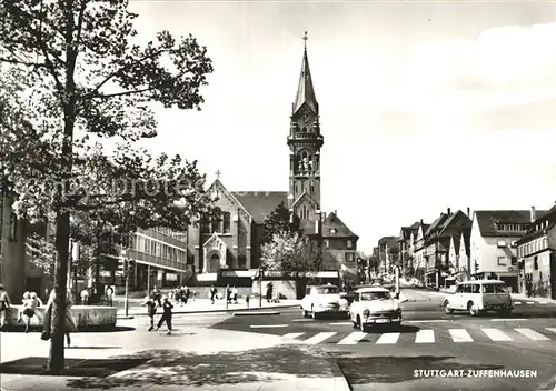 Zuffenhausen Strassenpartie mit Kirche Kat. Stuttgart