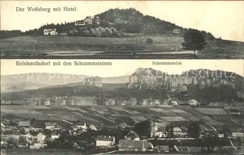Reinhardtsdorf Schoena Panorama mit Schrammsteinen Wolfsberg mit Hotel Kat. Reinhardtsdorf Schoena