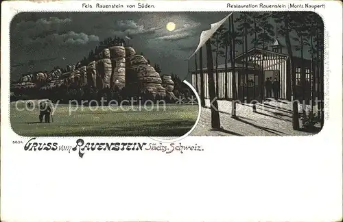 Weissig Struppen Fels Rauenstein im Mondschein Restauration Reichspost Kat. Struppen