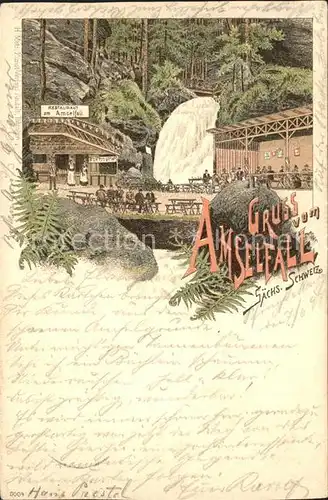 Rathen Saechsische Schweiz Restaurant am Amselfall Reichspost Litho Kat. Rathen Sachsen