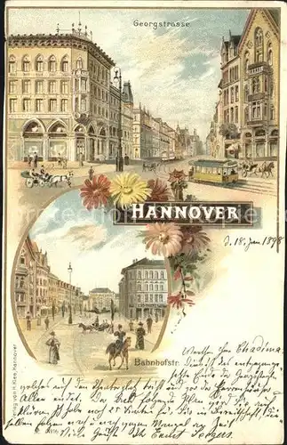 Hannover Georgstrasse Bahnhofstrasse Litho Kat. Hannover