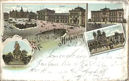 Hannover Post Bahnhof Staendehaus Kriegerdenkmal Tivoli Garten Litho Reichspost Kat. Hannover