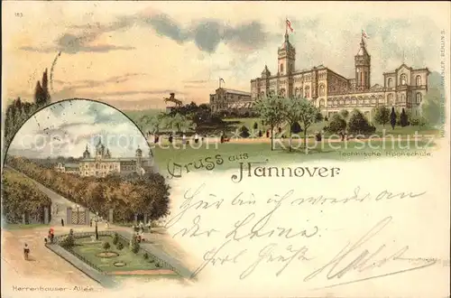 Hannover Technische Hochschule Herrenhaeuser Allee Litho Kat. Hannover