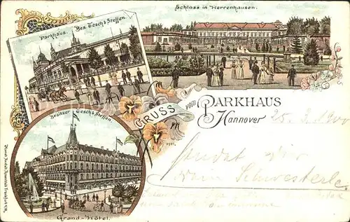 Hannover Restaurant Parkhaus Grand Hotel Schloss Herrenhausen Litho Reichspost Kat. Hannover