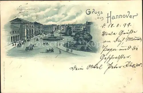 Hannover Staatsbahnhof Litho Reichspost Kat. Hannover