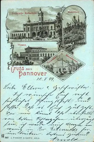 Hannover Technische Hochschule Marienburg Theater Palmenhaus Herrenhausen Litho Kat. Hannover