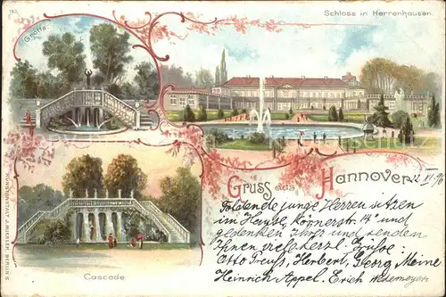 Herrenhausen Hannover Grotte Schloss Fontaene Cascade Litho Reichspost Kat. Hannover