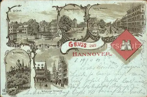 Hannover Insel Beguinenturm Georgstrasse Marienburg Schmiedestrasse Litho Kat. Hannover