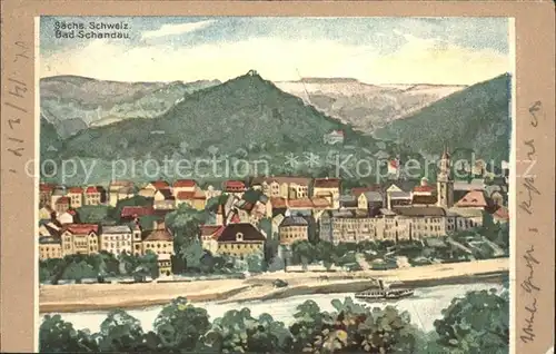 Bad Schandau Panorama Elbsandsteingebirge Kuenstlerkarte Werbung Tell Chocolade Kat. Bad Schandau