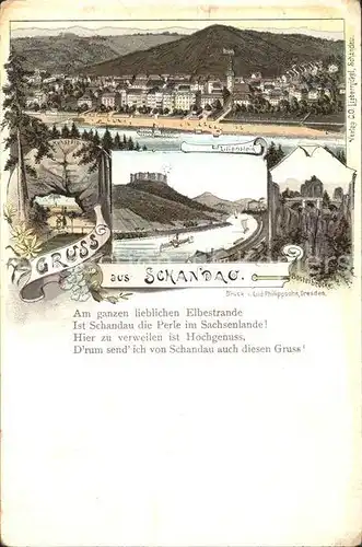 Schandau Bad Lilienstein Kuhstall Felsentor Basteibruecke Elbsandsteingebirge Litho Reichspost Kat. Bad Schandau