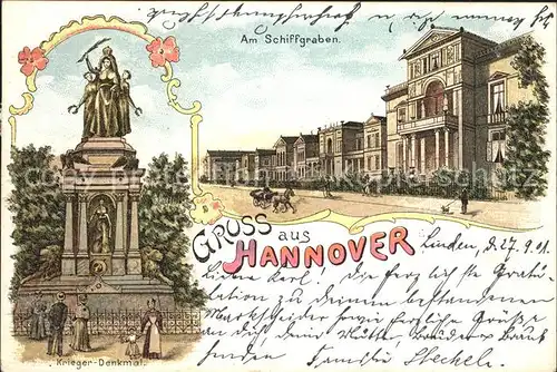 Hannover Kriegerdenkmal Am Schiffgraben Litho Kat. Hannover