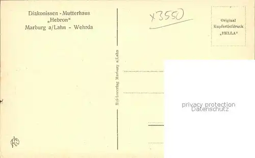 Wehrda Marburg Lahn Diakonissen Mutterhaus Hebron Kupfertiefdruck Kat. Marburg
