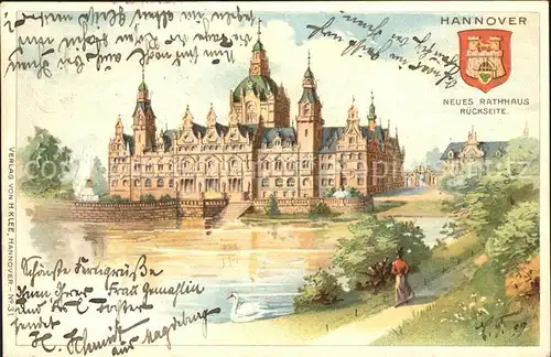 Hannover Neues Rathaus Wappen Kuenstlerkarte Reichspost Kat. Hannover