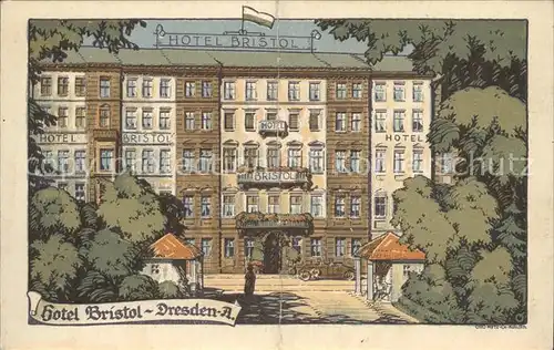 Dresden Hotel Bristol Aquarell Kuenstlerkarte Kat. Dresden Elbe