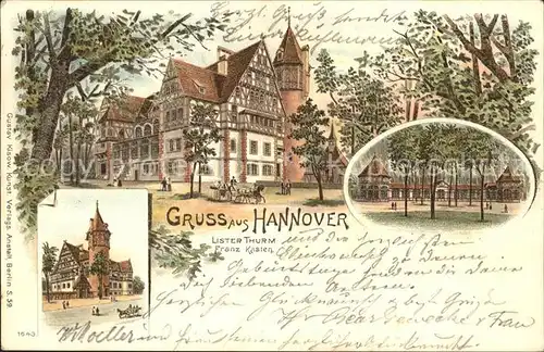 Hannover Lister Turm Litho Deutsche Reichspost Kat. Hannover