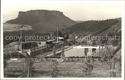 Pfaffendorf Koenigstein Lilienstein mit Schwimmbad Kat. Koenigstein Saechsische Schweiz